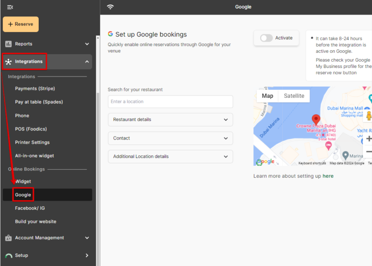 How to Enable Reserve with Google via Eat App
