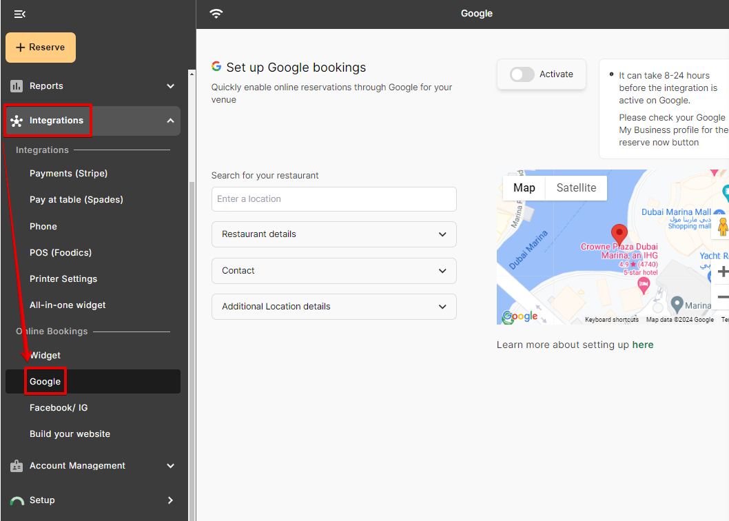 How to Enable Reserve with Google via Eat App