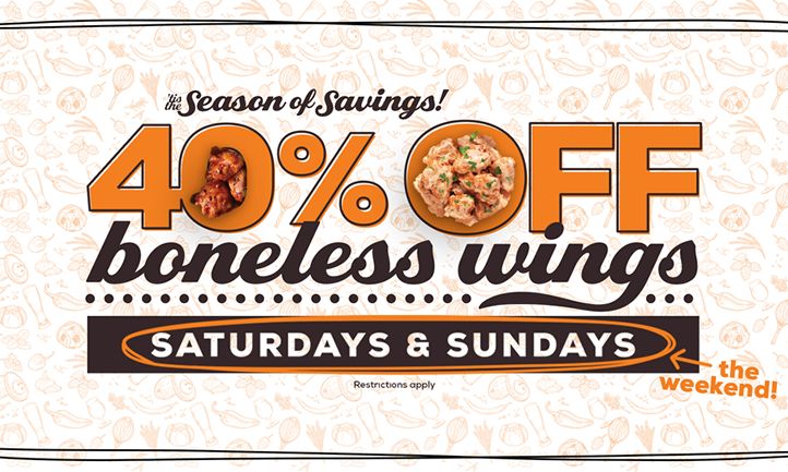 Wings and Rings Kicks Off December Weekends with 40% Off Boneless Wings