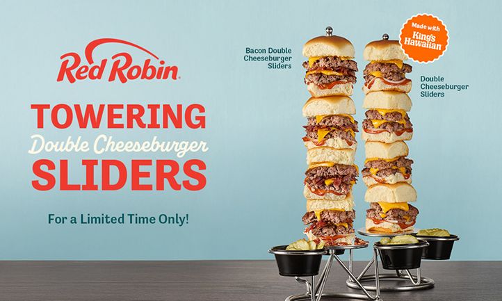 Double the Beef, Double the Cheese, Double the YUMMM: Red Robin Introduces New Towering Double Cheeseburger Sliders Made with King’s Hawaiian Rolls for a Limited Time