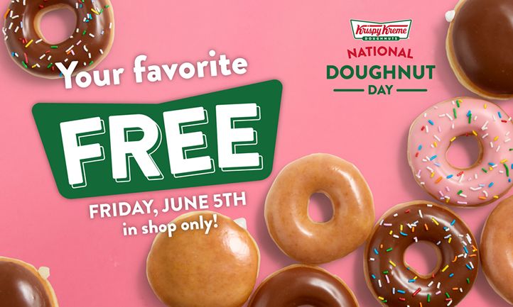Krispy Kreme Celebrates National Doughnut Day this Friday with FREE Doughnut and $2 Original Glazed Dozen BOGO